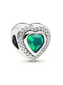 1 Pc Zirconia Rose Eternal Love Charm Square Crystal Zirconia Bracelet Pendant Heart Gold Plated Beaded Necklace Pendant Valentine's Day Mother's Day Birthday Gift, Silver, Square Crystal Stone