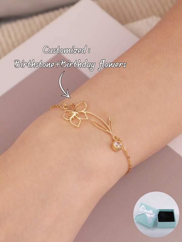 Individualisierte Geburtsstein & Geburtsblume Armband, perfektes Geschenk zum Muttertag, Valentinstag, Jahrestag, Hochzeit, handgemachter Paarschmuck, einzigartiges Erinnerungsstück, Geschenk für Paar