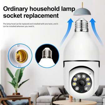 1pc White Light Bulb Camera, Easy To Install With Standard Socket, Can Be Installed Anywhere You Need, Built-In Microphone For Two-Way Audio, 360° Rotation Motion Detection, Remote Alarm, Infrared Night Vision Security Surveillance Camera