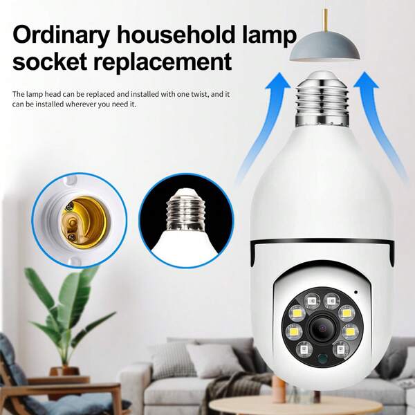 1pc White Light Bulb Camera, Easy To Install With Standard Socket, Can Be Installed Anywhere You Need, Built-In Microphone For Two-Way Audio, 360° Rotation Motion Detection, Remote Alarm, Infrared Night Vision Security Surveillance Camera