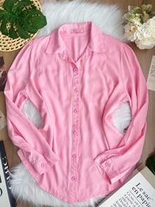 Women's Solid Button Down Shirt CasualSP035 - Rosa - Ver 1