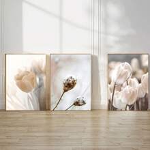 1/3Pcs Botanical Wall Arts, Beige Abstract Flower Canvas Posters Mural Decoration Beige Abstract Art Neutral Plant Printing,Optional Frame,Suitable For Living Room, Bedroom, Kitchen, Dining Room, Bathroom, Office Decoration ,Wall Art With Frame