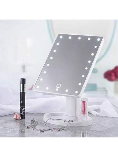 1pc 16 LED Lighted Makeup Mirror, Rotatable, Touch Switch, Portable Travel Essential Camping, Holiday Accessory, Camping Supplies, Bathroom Can Be Room Lighting Makeup, Multiple