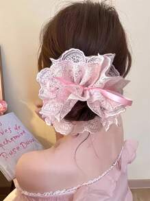 1 pièce Chouchou en dentelle doux et élégant pour femme, support de queue de cheval, convient aux robes, accessoire capillaire pour le port quotidien, printemps/été, chouchous de style bohème chic
