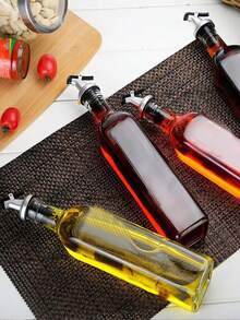 1 个 500 毫升玻璃油瓶，厨房家用酱油醋调味瓶，橄榄油分配器，厨房调味品储存瓶，储物容器，油分配器，自动打开/关闭油瓶，油瓶架，瓶托盘，厨房收纳盒，适用于烹饪、烘焙、沙拉、烧烤 - 彩色 - 查看 5