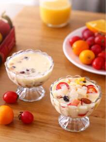 1pc/2pcs Ice Cream Tall Glass, Lotus Shaped Ice Cream Cup, Dessert Bowl, Milkshake Cup, Milk Tea Cup, Ice Cream Single Ball Cup, Reusable, Suitable For Summer Family Dessert Cup, Unique Gift For Family And Friends