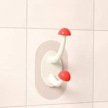 1pc Resin Material Mushroom Shaped Dark Color Wall Hook, Waterproof, No Drilling, Load Bearing, For Dorm, Bathroom, Kitchen, Entry Door