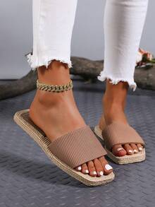 Women's Square Toe Flat Bottom Slide Sandals, Non-Slip Comfortable Summer Slippers - Brown - View 4