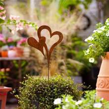1PC Rusty Heart-Shaped Garden Stake, Metal Garden Decor, Wedding Valentine'S Day Decorations, Rust-Colored Double Hearts Garden Stakes For Flower Pots Lawns Courtyards, Spring Summer Decorations