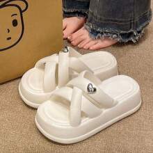 Sandalias de cuña de unicolor casual para mujer, pantuflas de verano con cordones, cómodas, ligeras y antideslizantes de puntera abierta