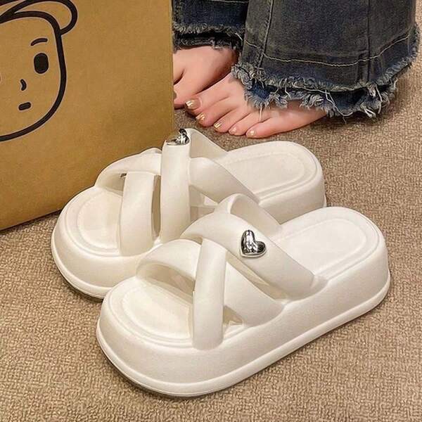 Women's Casual Solid Color Wedge Sandals, Fashion Slip-On Comfy Lightweight Non-Slip Open Toe Slippers, Summer