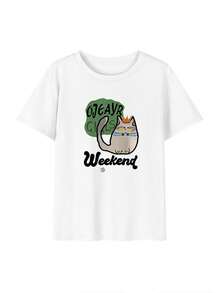 Women's T-Shirts, Women's Clothing, Women's Apparel. Women's Short-Sleeved T-Shirt, Retro Style, Loose Fit, White, Cartoon Print, Summer Novelty. - 白色 - 查看 4