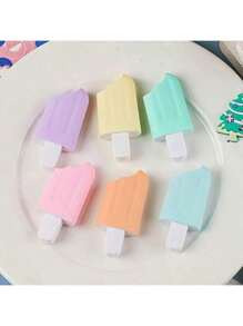 Set de 6 marcadores fluorescentes en forma de helado mini, juego de útiles escolares con dibujos adorables, juguetes para niños, relleno de calcetines, set de papelería, juguetes para niños, educación, juguete para niños, regreso a la escuela