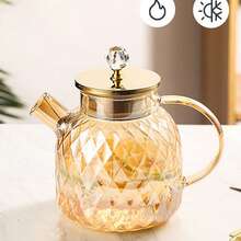 1pc Thick Glass Cold Water Pitcher, Large Capacity Juice Carafe, High Borosilicate Glass Amber Color Iced Tea Pot For Home Use - Gold - View 3