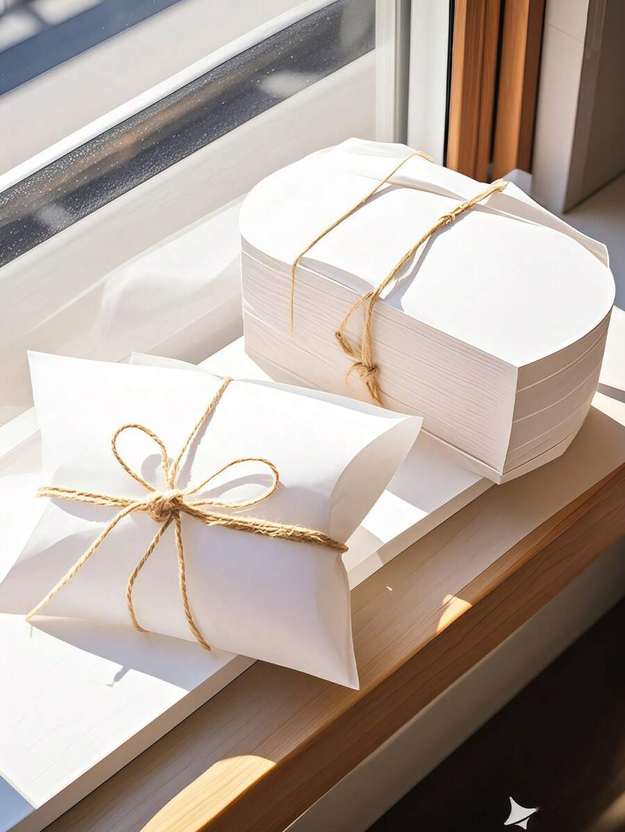 Set de 50 cajas de embalaje con forma de almohada con cuerda, caja para galletas, caja de dulces de boda para el Día de la Madre, suministros para pequeños negocios, caja de embalaje, decoraciones de boda, boda, caja de regalo, cosas de boda, regalos para los invitados de la boda, cajas de regalo, decoraciones de boda para la recepción, regalo para mi madre