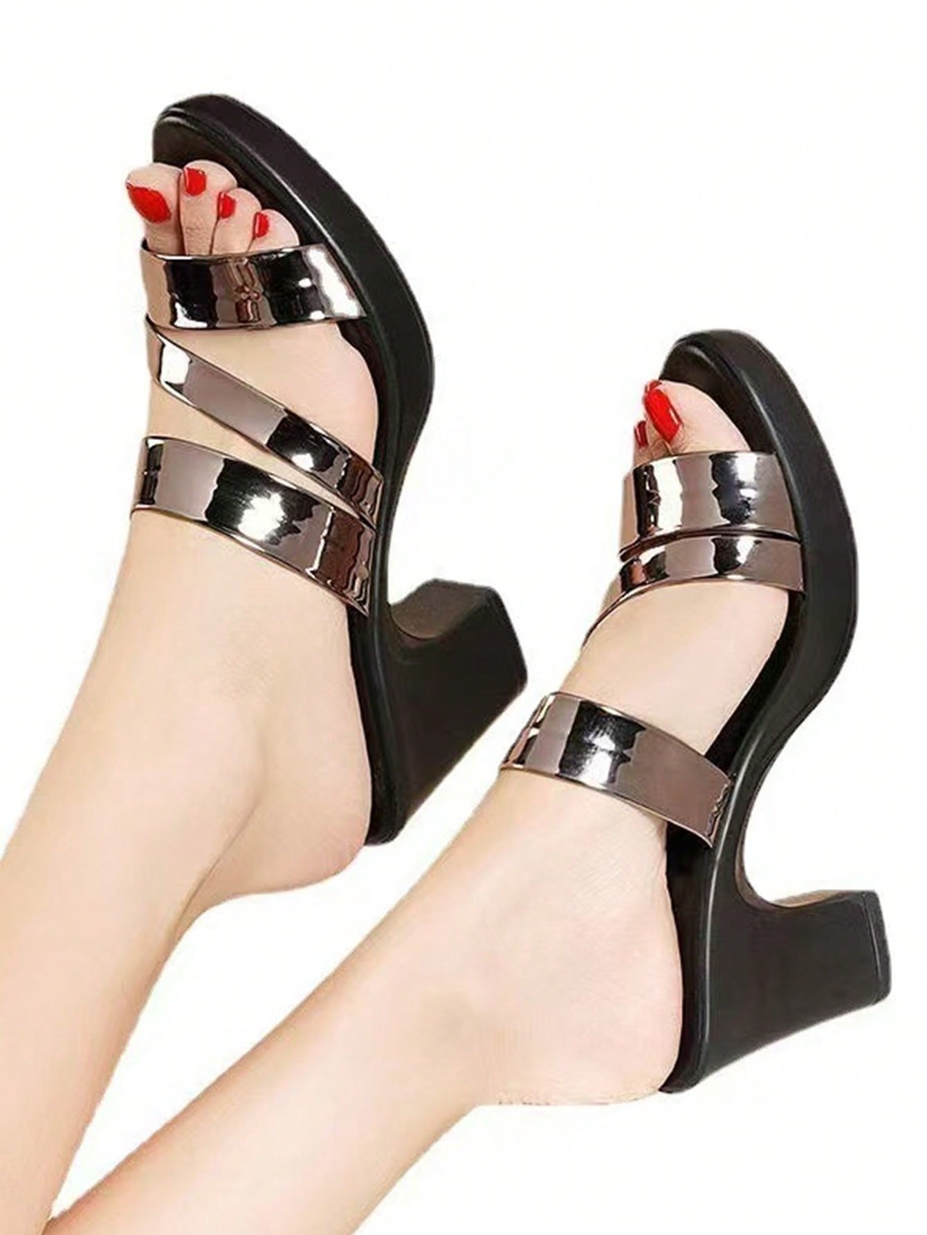 صنادل نعل عال بسحاب صيفي موضة للنساء، بألوان البند...