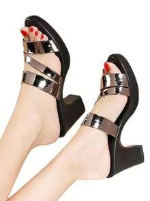 Women's Summer Fashion Gun Color Drawstring High Heel Sandals, Women's Outdoor Casual Portable Slippers