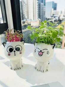 1 pezzo Vaso da fiori in ceramica a forma di gatto in miniatura, vaso da piante in stile cartoni animati carino, vaso da scrivania per piante grasse, decorazione da scrivania fai-da-te, regalo ideale per adolescenti, scuola, festival, feste, decorazione per la casa, vaso, decorazione per la stanza, vaso da fiori, vaso in vetro