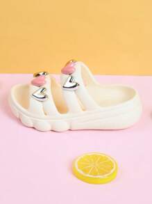 1 Pair Child/Toddler Girls' Triple Color Heart Decorative Non-Slip Breathable Sandals, Outdoor Slip-On Casual Beach Shoes For Summer