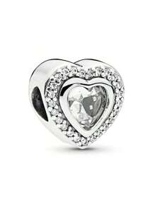 1 Pc Zirconia Rose Eternal Love Charm Square Crystal Zirconia Bracelet Pendant Heart Gold Plated Beaded Necklace Pendant Valentine's Day Mother's Day Birthday Gift, Silver, Square Crystal Stone