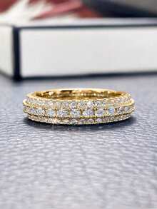 1pc Luxury Unisex Cubic Zirconia Ring, Copper Inlaid Zirconia Crystal Gold Plated, Personalized Fashion-Forward Accessory For Men Or Women