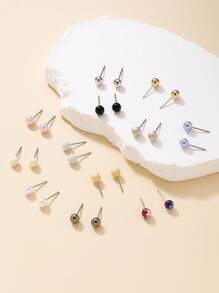 12 Pairs Fashionable Minimalist Cute Faux Pearl Round Stud Earrings Set, Jewelry Accessories For Daily Wear