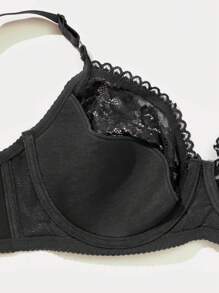 Große Größen Damen dünner schaumgepolsterter Spitzen Transparenz BH mit Bügel, romantisch französischer Stil elegante Wäsche