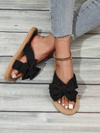 Women's 2025 New Summer Flat Slippers, Fashion Soft Bottom Slip-On Slippers With Bowknot, Ladies' Home Slippers