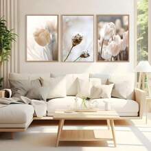1/3Pcs Botanical Wall Arts, Beige Abstract Flower Canvas Posters Mural Decoration Beige Abstract Art Neutral Plant Printing,Optional Frame,Suitable For Living Room, Bedroom, Kitchen, Dining Room, Bathroom, Office Decoration ,Wall Art With Frame