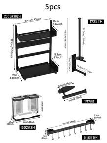 1/5 pièces Étagère de rangement pour épices et divers dans la cuisine, Porte-bouteilles d'assaisonnement de grande capacité pour armoire, Porte-baguettes, Crochets pour ustensiles de cuisine, Organisateur de papier essuie-tout et film alimentaire, Installation sans perçage, Accessoires de cuisine, Décoration d'intérieur
