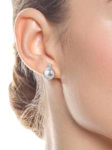 1 Pair 925 Sterling Silver Natural 8-9mm Cultured Freshwater Pearl Omega Back Earrings, Women's Elegant Fashion Earrings With Zirconia