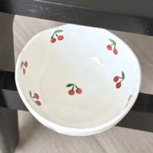 1 pieza Bol de cerámica hecho a mano de 300ml con diseño asimétrico minimalista moderno, pintado a mano con cerezas rojas, bol de cerámica redondo para ensaladas, postres, aperitivos, apto para uso doméstico, regalo de Año Nuevo y cumpleaños, regalo del Día de la Mujer 3.8, apto para lavavajillas y microondas, regalo ideal para restaurantes, aficionados a la cocción y reuniones, útiles escolares