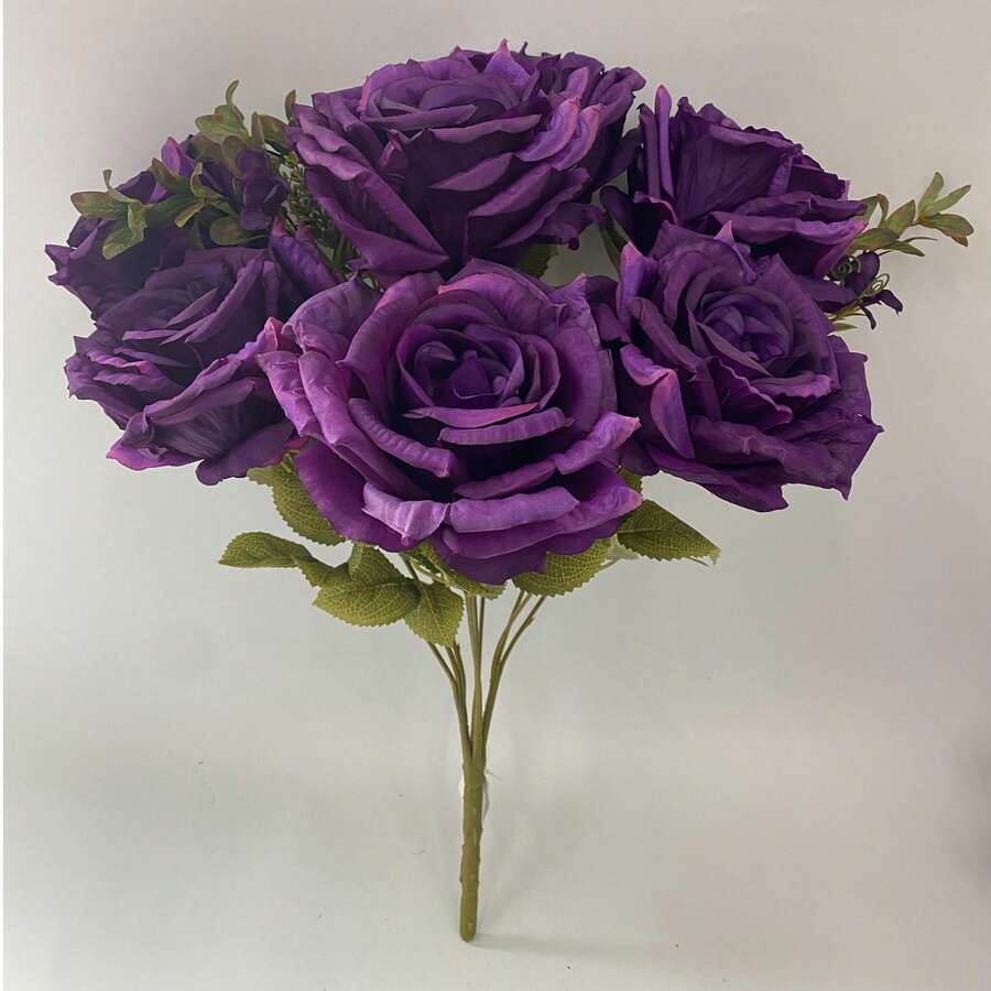 Artificial Rose Bouquet, 7 Large Blooms With Foliage, Pink Champagne Burgundy Etc.., 9 Colours Available