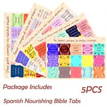 Pestañas de la Biblia en español con resúmenes de libros que nutren el alma en español - 75 pestañas laminadas de gran tamaño con pegatina, pestañas/etiquetas del Antiguo y Nuevo Testamento, nombre del libro de la Biblia + frase inspiracional del libro de la Biblia, suministros para el estudio bíblico, accesorios para llevar un diario, útiles escolares, regreso a la escuela