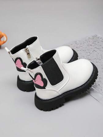 Girls' Thick Sole Chelsea Boots, Chunky Heel, Pull-On, Elastic Shaft, Side Zipper, Soft Leather