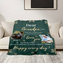 Personalized Photo Blanket,Customization Photo & Text Blanket For Grandpa Custom Text Tribute Gift Warm And Heartfelt Keepsake To Celebrate Special Memories Cozy And Thoughtful Present For Him - Multicolor - View 3