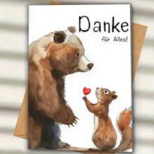 1buc, fermecător felicitare germană de mulțumire, (cu plic) urs brun cu design ilustrativ de veveriță. Potrivit pentru orice ocazie, felicitare perfectă pentru prieteni și colegi de clasă, cadou unic (12cm/4.7inx17cm/6.7in)