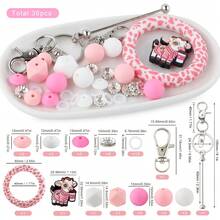 36pcs/Set, DIY Handmade Kit, With An Outer Diameter Of 65mm Printed O-Ring And Silicone Focal Beads, As Well As A Combination Of 15mm Silicone Beads, Hexagonal Silicone Beads, And Lentil Beads, Used For DIY Crafts And Keychain Pendants, Etc - Multicolor - View 20