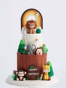4 Stücke oder 1 Stück Tier-Kuchenaufsätze, süße Cartoon-Kuchendekorationen in Form von Löwen, Elefanten, Affen und Giraffen, Kuchendekorationen mit Waldmotiven, weiche Gel-Kuchendekorationen mit Waldtieren, Bienen, Kakteen, Kiefern, Gras usw., geeignet als Kuchendekoration zur Taufe, Kuchendekorationen für Gender-Reveal-Partys, Geburtstagskuchendekorationen, Kuchendekorationen für die Party zum ersten Geburtstag