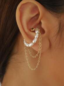 1 pieza Accesorio de oreja con borla de perlas falsas de estilo punk lujoso y magnético, adecuado para accesorios diarios y de fiesta para mujeres