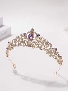 1pc European & American Style Crystal Tiara, Simple & Elegant For Bridal Wedding Dress, Veil, Birthday, Prom, Wedding Crown Costume Crown Hair Garland Headpiece - Multicolor - View 3