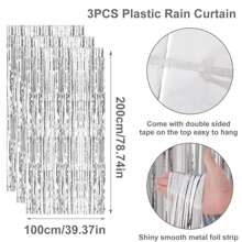 1/2/3pcs Shiny Sliver Tinsel Curtain Drizzle Curtain Party Background Decoration,Party Backdrop Metallic Foil Fringe Tinsel Curtain,Birthday Party Supplies,Gender Reveal Party Babyshower Bridal Shower Party Decor,Holiday Event Party Backdrop Decor