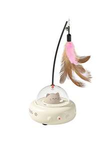 1 pieza Nuevo juguete inteligente para gatos, juguete de persona perezosa para gatos con plumas, rotación automática de 360°, sin ángulo muerto, material duradero, estimula la diversión de persecución de los gatos - Multicolor - Ver 13