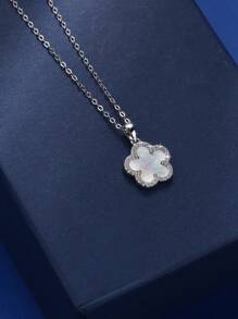 1 pieza Collar con colgante de flor de concha y trébol de 5 hojas de plata esterlina 925, joyería de lujo clásica de moda, regalo para el Día de la Madre, San Valentín