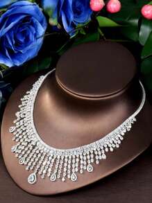 1 Set Luxurious Cubic Zirconia Tassel Jewelry Set, Suitable For Women Wedding Accessories