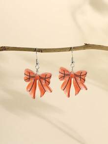 1 Pair Acrylic Sports Ball Bow Knot Design Dangle Earrings For Women, Football, Basketball, Rugby, Baseball, Cheerleading, Silver-Color Hook