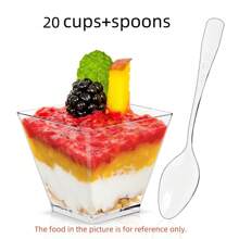 5/10/20 pièces Coupes à dessert en plastique transparent avec cuillère, mini-coupes à amuse-gueule en plastique, petits verres transparents, bols à pudding, convient pour les fêtes, les mariages, la Saint-Valentin, Noël, les dégustations de mousses de fruits et de crèmes glacées, les coupes à dessert, les cadeaux quotidiens