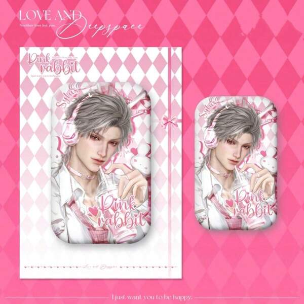 1 pieza Merchandising del juego del Amor y el Espacio Profundo, Colección de insignias rectangulares rosas de conejo en formato de miembro completo, Decoración de escritorio, Decoración del hogar, Coleccionable, Exhibición en el escritorio del ordenador, Juguetes de la serie rosa, Regalos para fiestas, Excelente regalo para fans y amigos
