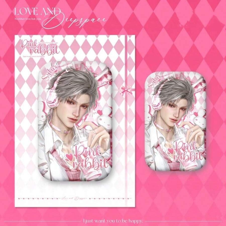 1 pieza Merchandising del juego del Amor y el Espacio Profundo, Colección de insignias rectangulares rosas de conejo en formato de miembro completo, Decoración de escritorio, Decoración del hogar, Coleccionable, Exhibición en el escritorio del ordenador, Juguetes de la serie rosa, Regalos para fiestas, Excelente regalo para fans y amigos