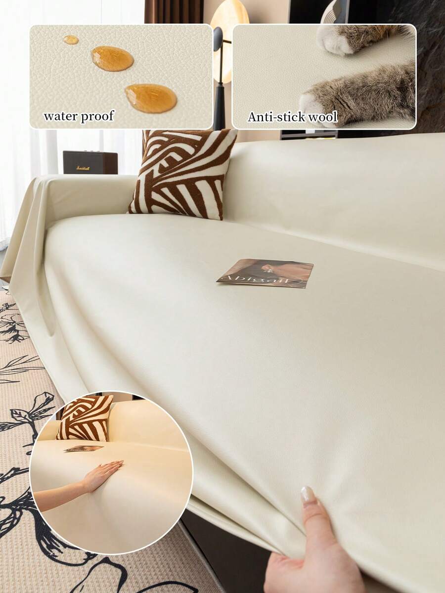1pc Solid Color Simple Luxury High-Quality Faux Leather Sofa Slipcover, Modern Lightweight Sofa Cushion Cover, Non-Slip Dirt/Stain Resistant For Living Room, Bedroom, Office, Fits 1/2/3/4 Seater Sofas, Machine Washable - White - View 1